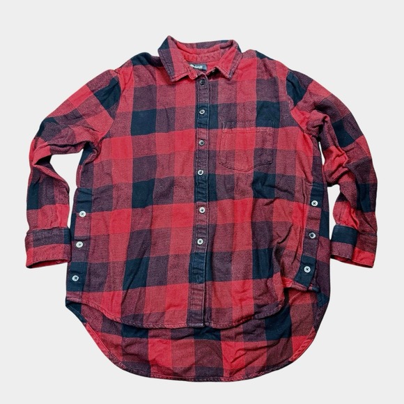 Madewell Tops - Madewell Women's Flannel Shirt Small Plaid Red Black w/ Button Sides